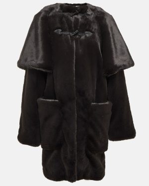 Alaia Leather-trimmed faux fur coat