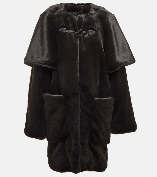 Alaia Leather-trimmed faux fur coat