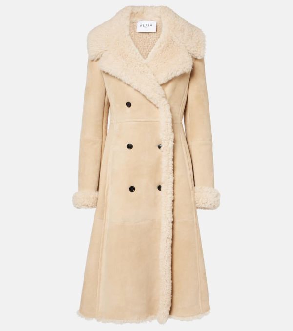 Alaia Shearling-trimmed suede coat