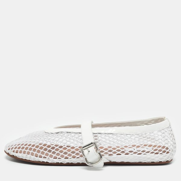 Alaia White Mesh and Patent Leather Buckle Detail Ballet Flats Size 36.5