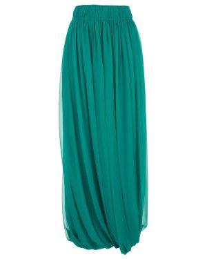 Alberta Ferretti Green Long Pleated Skirt With Elastic Waist In Silk Woman
