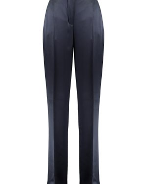 Alberta Ferretti Navy Blue Satin Wide-leg Pant