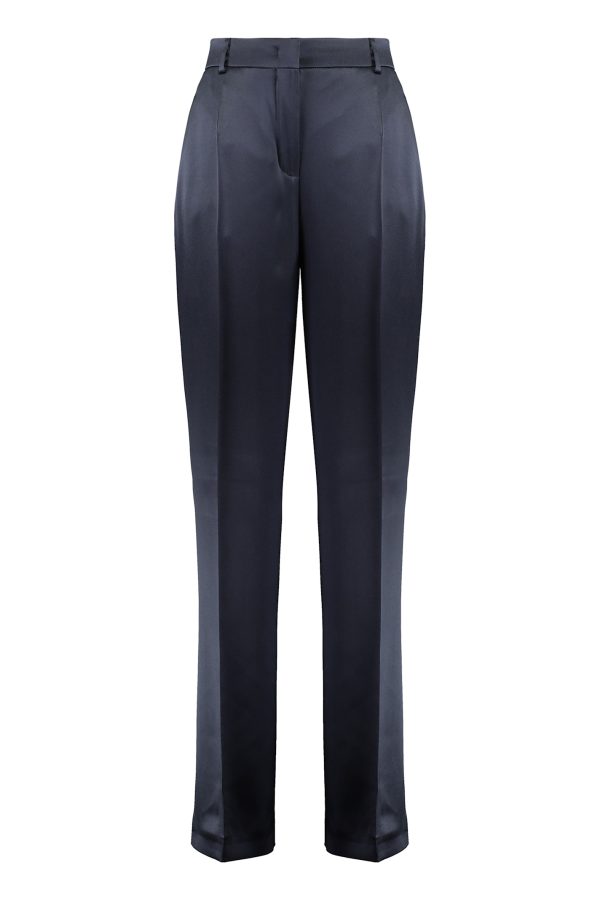 Alberta Ferretti Navy Blue Satin Wide-leg Pant