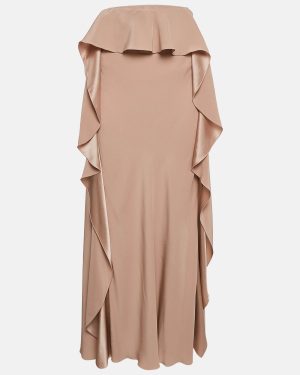 Alberta Ferretti Pink Sateen Silk Ruffled Maxi Skirt M