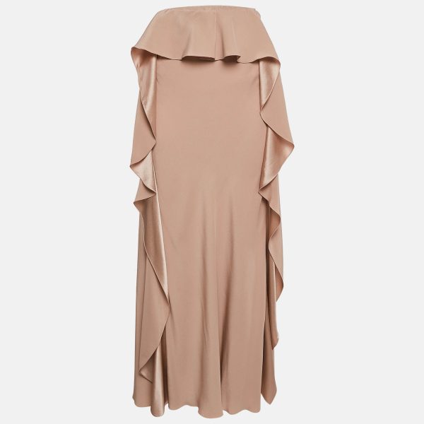 Alberta Ferretti Pink Sateen Silk Ruffled Maxi Skirt M