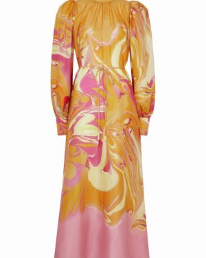 Alemais Luca Printed Silk-satin Maxi Dress - Orange/pink - M