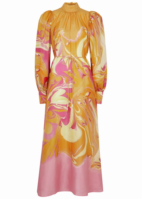 Alemais Luca Printed Silk-satin Maxi Dress - Orange/pink - M