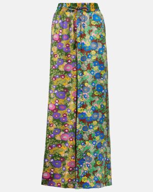 Alemais Printed silk satin wide-leg pants