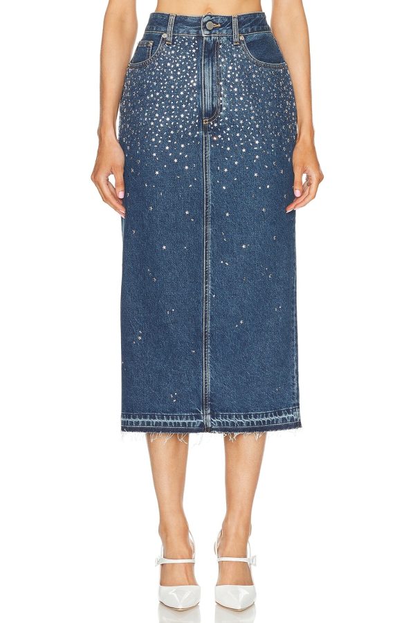 Alessandra Rich Denim Midi Skirt in Blue - Denim-Dark. Size 24 (also in ).