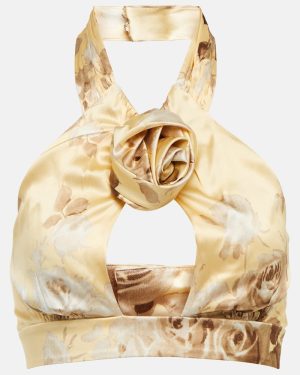 Alessandra Rich Floral silk satin crop top