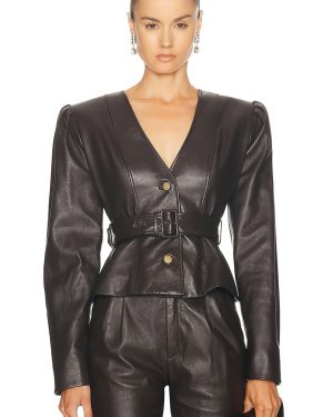 Alessandra Rich Leather Jacket in Brown - Brown. Size 40 (also in ).