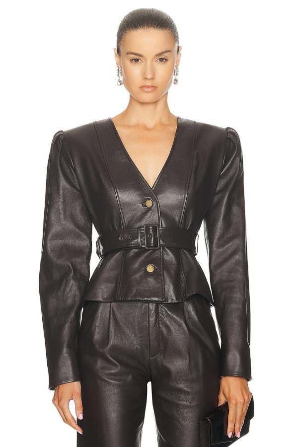 Alessandra Rich Leather Jacket in Brown - Brown. Size 40 (also in ).