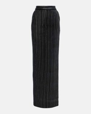 Alex Perry Column embellished pinstripe velvet maxi skirt