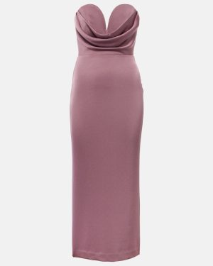 Alex Perry Gathered strapless satin midi dress