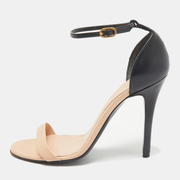 Alexander McQueen Beige/Black Leather Ankle Strap Sandals Size 37