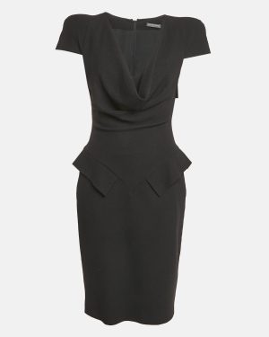 Alexander McQueen Black Wool Cowl Neck Pencil Dress M