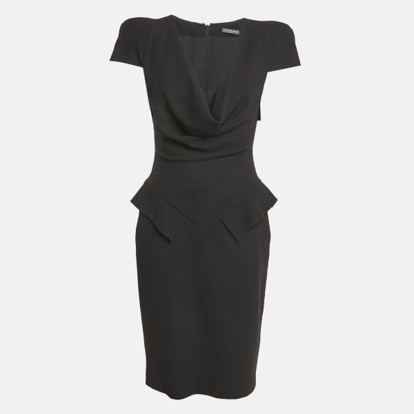 Alexander McQueen Black Wool Cowl Neck Pencil Dress M