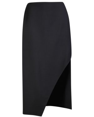 Alexander McQueen Black Wool Midi Skirt With Slit