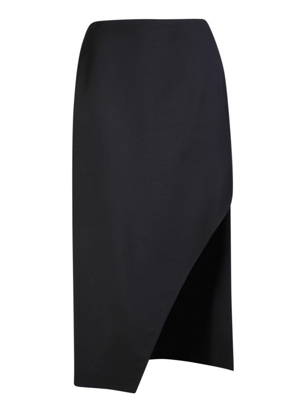 Alexander McQueen Black Wool Midi Skirt With Slit