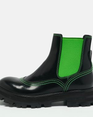 Alexander McQueen Black/Green Leather Wander Chelsea Ankle Length Boots Size 38