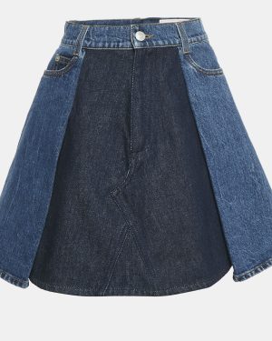 Alexander McQueen Blue Denim Dual Tone Pleated Mini Skirt S