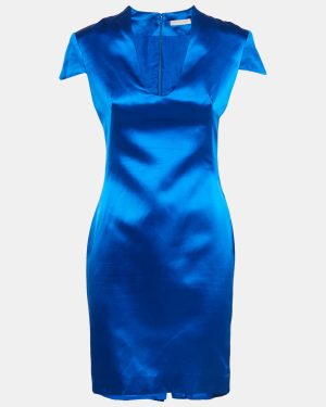 Alexander McQueen Blue Silk Satin Sheath Dress S