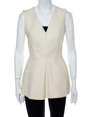 Alexander McQueen Cream V Neck Sleeveless Peplum Top M