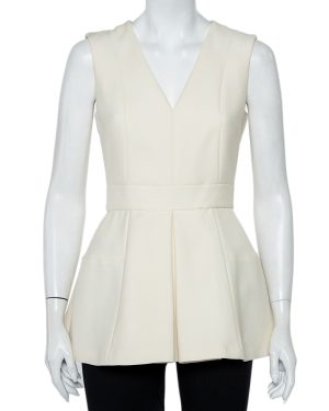 Alexander McQueen Cream Wool & Silk Sleeveless Peplum Top S