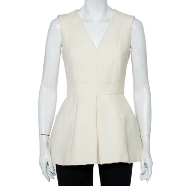 Alexander McQueen Cream Wool & Silk Sleeveless Peplum Top S