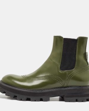 Alexander McQueen Green Leather Wander Chelsea Boots Size 38