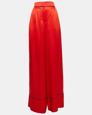 Alexander McQueen Red Satin Silk Wide-Leg Pants L