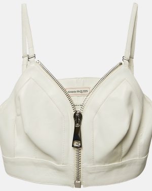 Alexander McQueen White Leather Bralette Crop Top M