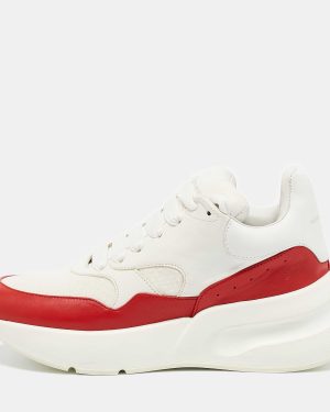 Alexander McQueen White/Red Leather And Mesh Oversized Runner Low Top Sneakers Size 38