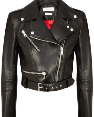 Alexander Mcqueen Black Cropped Leather Biker Jacket - 12
