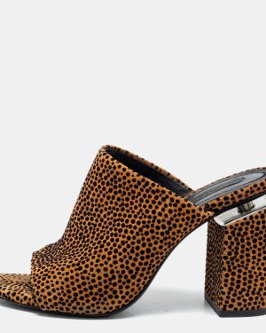 Alexander Wang Brown/Black Animal Print Suede Avery Block Heel Mules Size 38