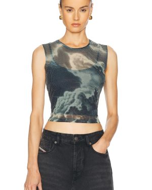 Alexander Wang Hotfix Crystal Cropped Tank Top in Black & Clear - Black. Size M (also in S, XS).