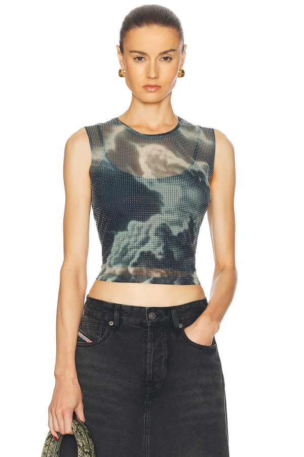 Alexander Wang Hotfix Crystal Cropped Tank Top in Black & Clear - Black. Size M (also in S, XS).