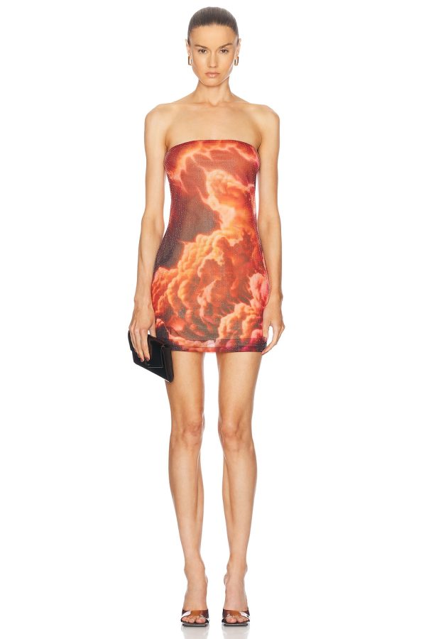 Alexander Wang Hotfix Crystal Strapless Mini Dress in Red & Clear - Orange. Size L (also in M, S, XS).