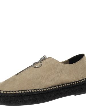 Alexander Wang Khaki Green Leather Devon Front Zip Flat Espadrilles Size 40