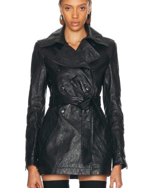 Alexander Wang Memory Leather Trench Coat in Black - Black. Size 4 (also in ).