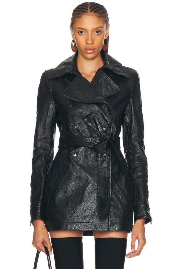 Alexander Wang Memory Leather Trench Coat in Black - Black. Size 4 (also in ).