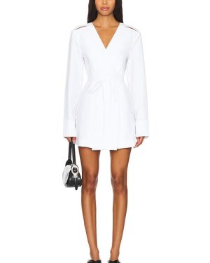 Alexander Wang Slit Tailored Shirt Dress With Waist Tie in White. Size S.