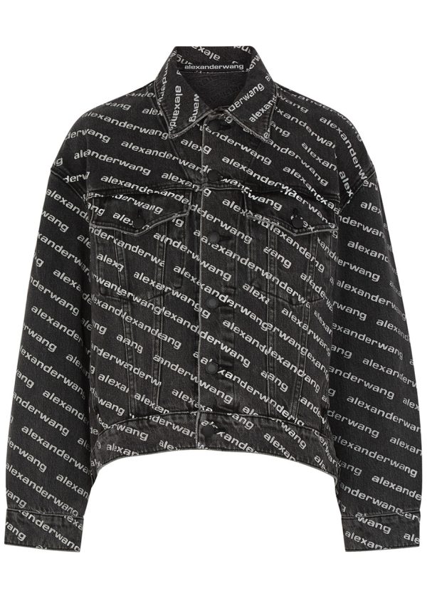Alexanderwang.t Falling Back Black Logo-print Denim Jacket - S