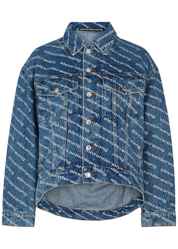 Alexanderwang.t Falling Back Blue Logo-print Denim Jacket - XS