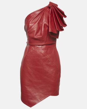 Alexandre Vauthier Red Lambskin Leather Mini Dress S
