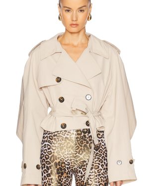 Alexandre Vauthier Taffeta Short Trench Coat in Dune - Neutral. Size 36 (also in 38, 40, 42, 44).