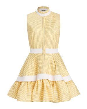 Alexis - Natacha Herringbone Mini Shirt Dress - Yellow - S - Moda Operandi