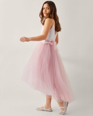 Alianthe Sleeveless Lace High-Low Dress Pink