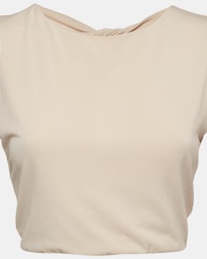 Alice + Olivia Air Beige Stretch Crepe Back Open Crop Top M