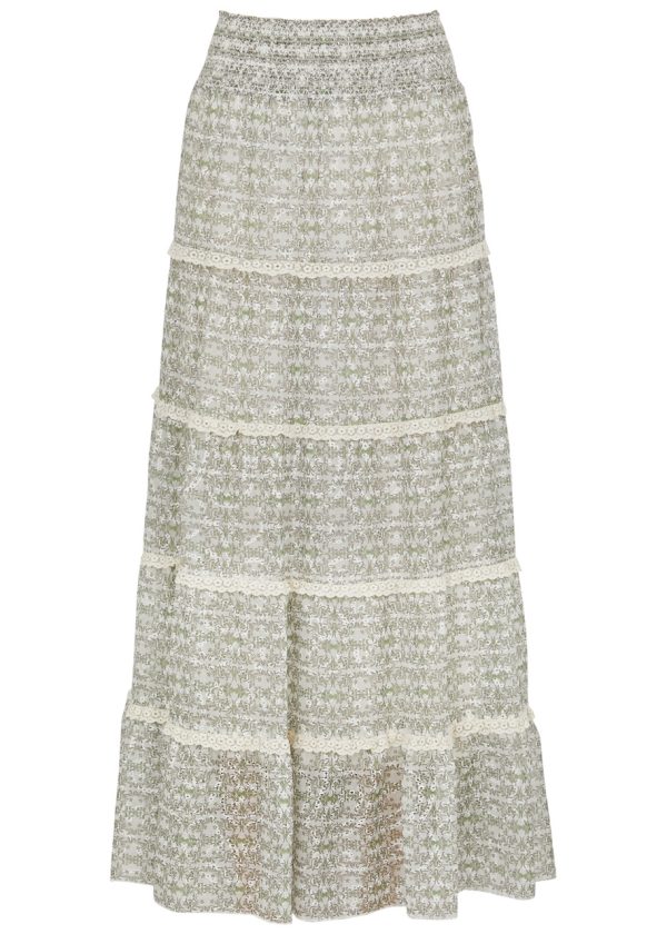 Alice + Olivia Aisha Printed Chiffon Maxi Skirt - Green - XS